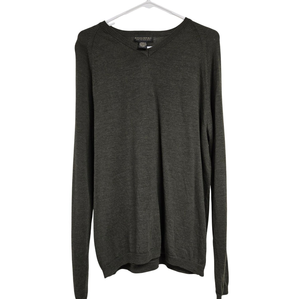 Banana Republic Extra Fine Italian Merino Wool V-Neck Sweater Green Men's Size L